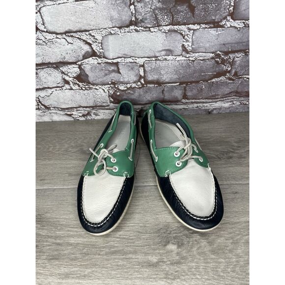 LL Bean Blue Green White Leather Preppy Loafers Boat Shoes Women Sz 9M US/39.5EU - Picture 11 of 16
